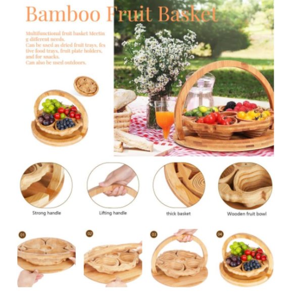 Fan-shaped Foldable Bamboo Fruit Basket - Gourmet Fresh/Dried Fruit Tray - Picture 8 of 10